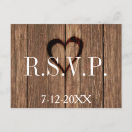 Rustikales Holz und RSVP-Karte mit Gravur Einladungspostkarte