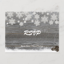 Rustikales Holz und Schneeflocken Hochzeit RSVP Po Einladungspostkarte
