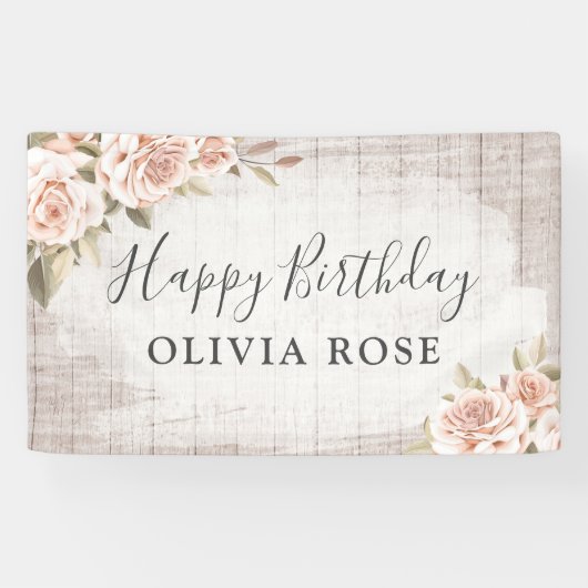 Rustikales Holz und Shabby Chic Rose Blumengeburt Banner (Horizontal)