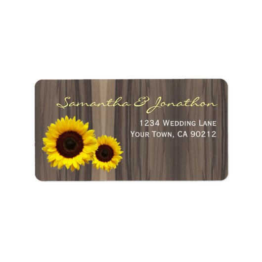 Rustikales Holz und Sonnenblumen Adressaufkleber (Vorne)