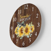 Rustikales Holz und Sonnenblumen Bauernhaus Küche Große Wanduhr (Winkel)