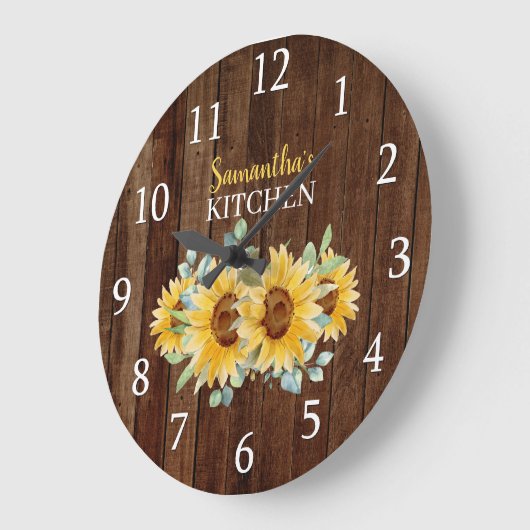 Rustikales Holz und Sonnenblumen Bauernhaus Küche Große Wanduhr (Winkel)