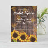 Rustikales Holz und Sonnenblumen | BRAUTPARTY Einladung (Stehend Vorderseite)