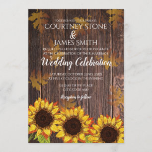 Rustikales Holz und Sonnenblumen HOCHZEIT IM HER Einladung
