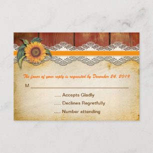 rustikales Holz und Sonnenblumen Hochzeit Rsvp Karte