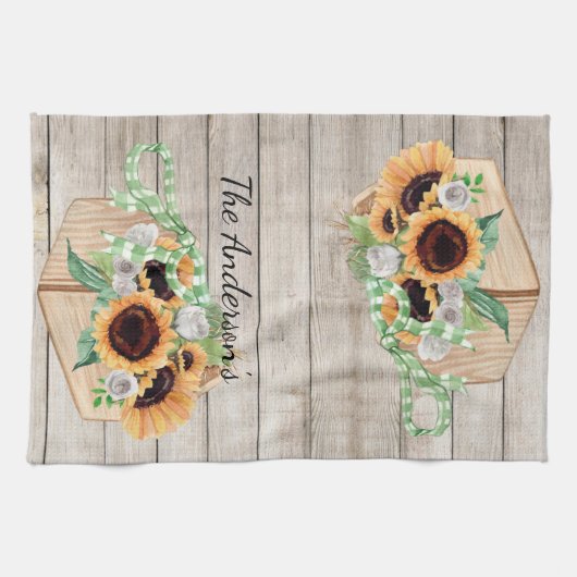 Rustikales Holz und Sonnenblumen Küchentücher (Horizontal)