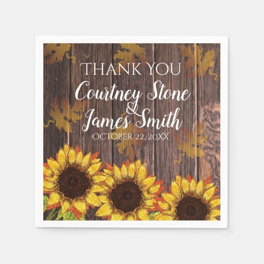 Rustikales Holz und Sonnenblumen | Landeshochzeit Serviette (Vorderseite)