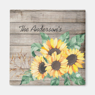 Rustikales Holz und Sonnenblumen Magnet