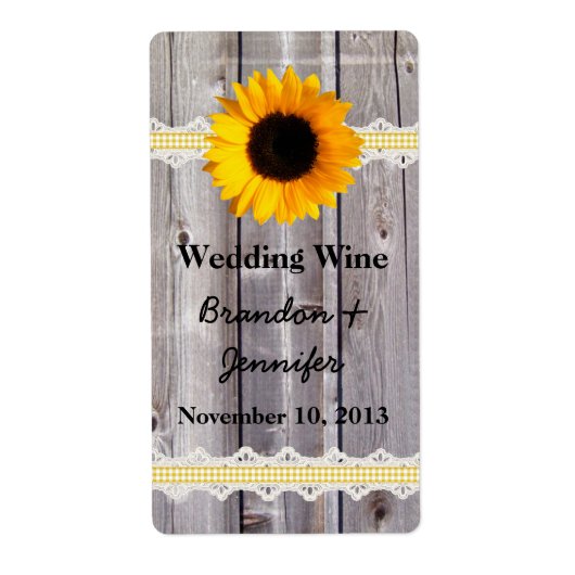 Rustikales Holz und Sonnenblumen Mini Weinmarken (Vorne)