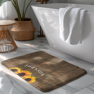 Rustikales Holz und Sonnenblumen Personalisierte B Badematte