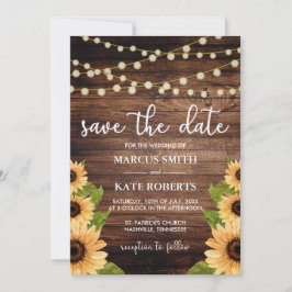 Rustikales Holz und Sonnenblumen Save The Date
