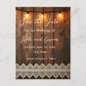 Rustikales Holz und Spitze Save the Date Postkarte (Vorderseite)