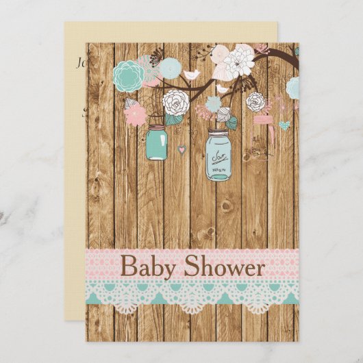 Rustikales Holz und Spitzen-Babydusche Einladung (Vorne/Hinten)