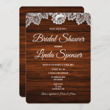 Rustikales Holz und Spitzen Bridal Dusche Einladun