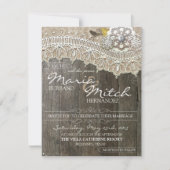 Rustikales Holz und Spitzen-Flora Einladung zur Ho (Vorderseite)