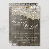 Rustikales Holz und Spitzen-Flora Einladung zur Ho (Vorne/Hinten)