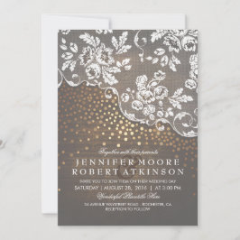 Rustikales Holz und Spitzen Gold Confetti Elegante Einladung