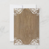 Rustikales Holz und Spitzen-Hochzeit RSVP Karte (Rückseite)