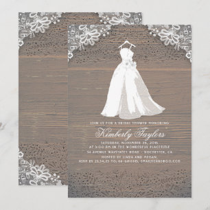 Rustikales Holz und Spitzen   Hochzeitliches Gown- Einladung