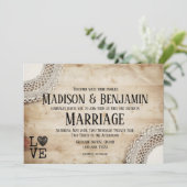 Rustikales Holz und Spitzen-Hochzeitsempfang Einladung (Stehend Vorderseite)