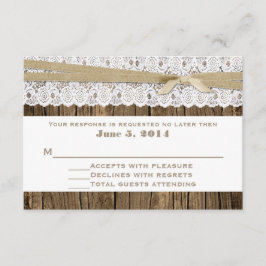 Rustikales Holz- und Spitzen-Hochzeitskarte RSVP Karte