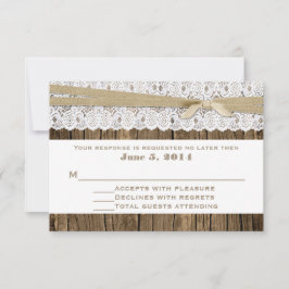 Rustikales Holz- und Spitzen-Hochzeitskarte RSVP Karte
