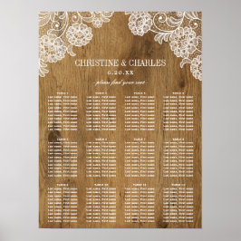 Rustikales Holz und Spitzen | Hochzeitssitzdiagram Poster