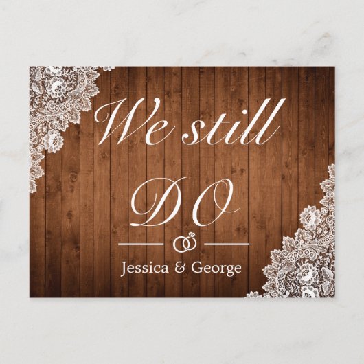 Rustikales Holz und Spitzen laden zum Jubiläum ein Ankündigungspostkarte (Vorderseite)