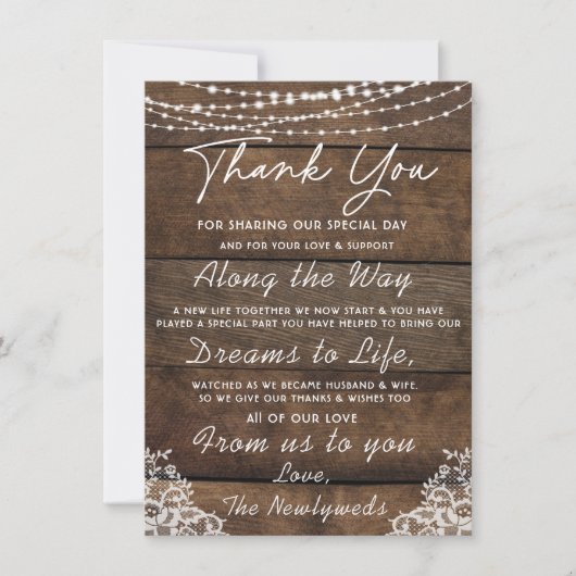 Rustikales Holz und Spitzen-Land-Weberei-Platzkart (Vorderseite)