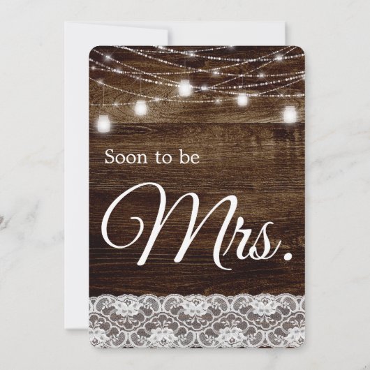 Rustikales Holz und Spitzen Mason Jar Lights Braut Einladung (Rückseite)