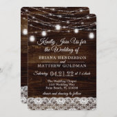 Rustikales Holz und Spitzen Mason Jar Lights Hochz Einladung (Vorne/Hinten)