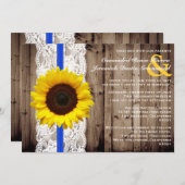 Rustikales Holz und Spitzen mit Sonnenblumen Hochz Einladung (Vorne/Hinten)