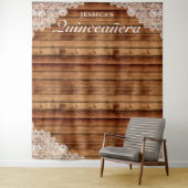 Rustikales Holz und Spitzen Quinceañera Foto Hinte Wandteppich (Beispiel)