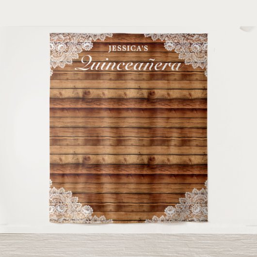 Rustikales Holz und Spitzen Quinceañera Foto Hinte Wandteppich (Vorderseite)