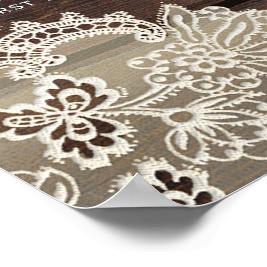 Rustikales Holz und Spitzen Romantischer Hochzeits Poster (Ecke)