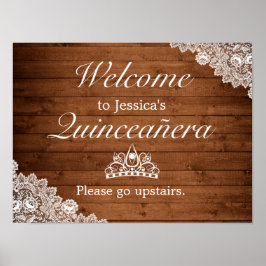 Rustikales Holz und Spitzen Tiara Quinceanera Begr Poster