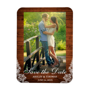Rustikales Holz und Spitzenholz Save the Date Foto Magnet