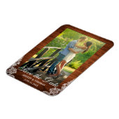 Rustikales Holz und Spitzenholz Save the Date Foto Magnet (Linke Seite)