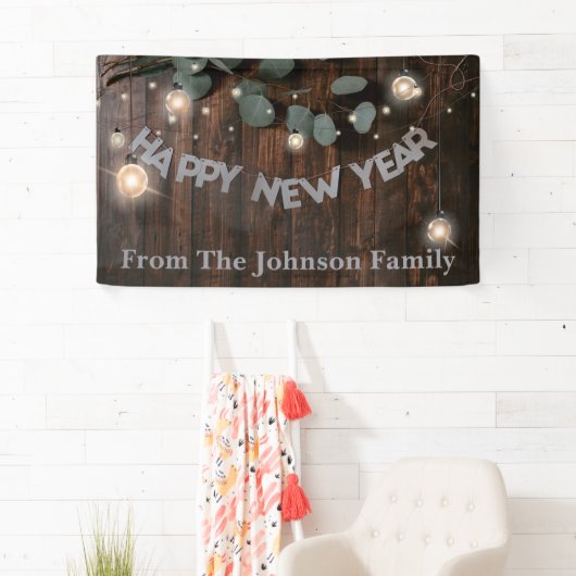 Rustikales Holz- und Strandlicht Silvester Party Banner (Insitu)