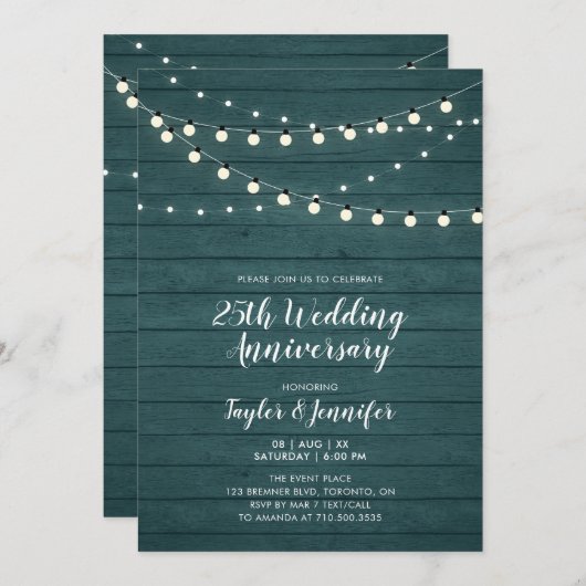 Rustikales Holz- und Streichellicht 25 Hochzeitsta Einladung (Vorne/Hinten)