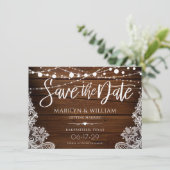 Rustikales Holz und Streichellichter Hochzeit Save The Date (Stehend Vorderseite)