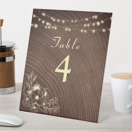 Rustikales Holz und Streichellichter Hochzeitsstim Sockelschild (In Situ)