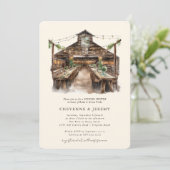 Rustikales Holz und Streichellichter Landhauspaare Einladung (Stehend Vorderseite)