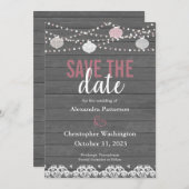 Rustikales Holz und Streichleuchten/Lanterne Save Einladung (Vorne/Hinten)