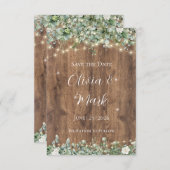 Rustikales Holz und Streichleuchten Save the Date Begleitkarte (Vorne/Hinten)