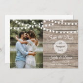 Rustikales Holz und Streichleuchten Save the Date Einladung (Vorne/Hinten)