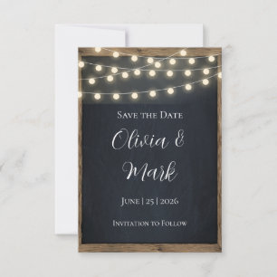 Rustikales Holz und Streichleuchten Save the Date RSVP Karte