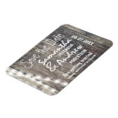 Rustikales Holz und Streichlichter Save the Date Magnet (Linke Seite)
