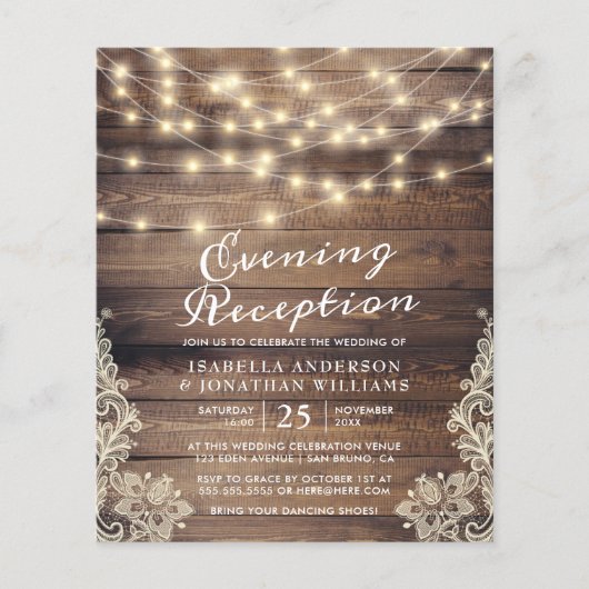 Rustikales Holz und String Lights Abend Empfang (Vorderseite)