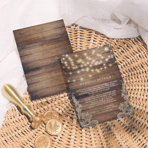 Rustikales Holz und String Lights Angaben zur Ho Begleitkarte